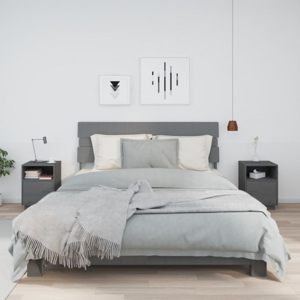 Mesitas de noche 2 uds madera maciza de pino gris 40x34x55 cm D