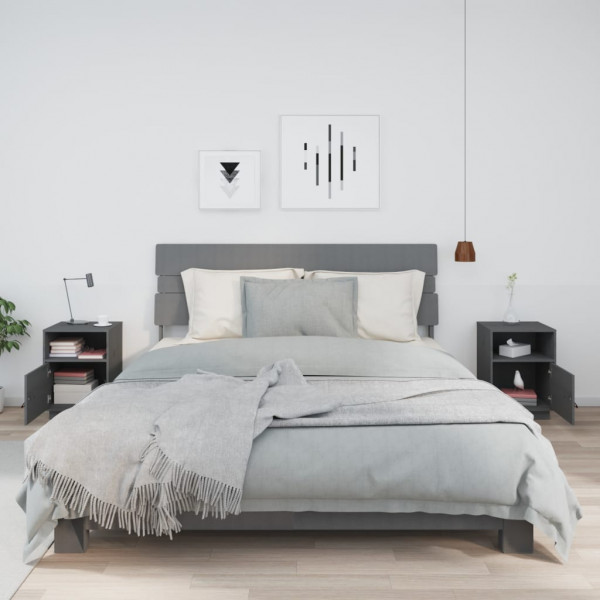 Mesitas de noche 2 uds madera maciza de pino gris 40x34x55 cm M 3