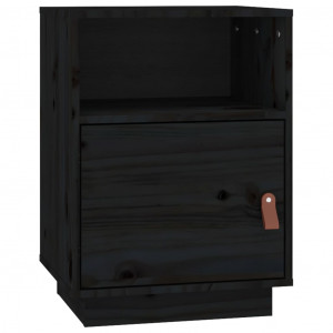 Mesita de noche madera maciza de pino negro 40x34x55 cm H