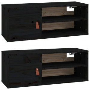 Armarios de pared 2 uds madera maciza pino negro 80x30x30 cm H