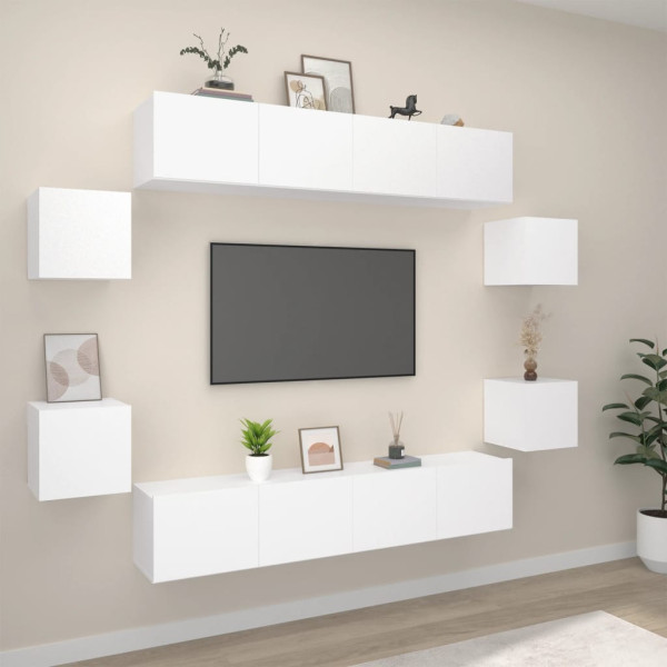 Set de muebles para TV 8 piezas madera contrachapada blanco D