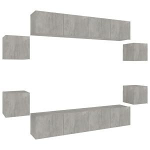 Set de móveis de TV 8 pcs madeira contraplacada cinza concreto H