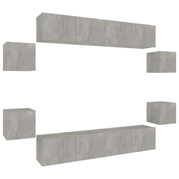 Set de muebles de TV 8 pzas madera contrachapada gris hormigón M 2