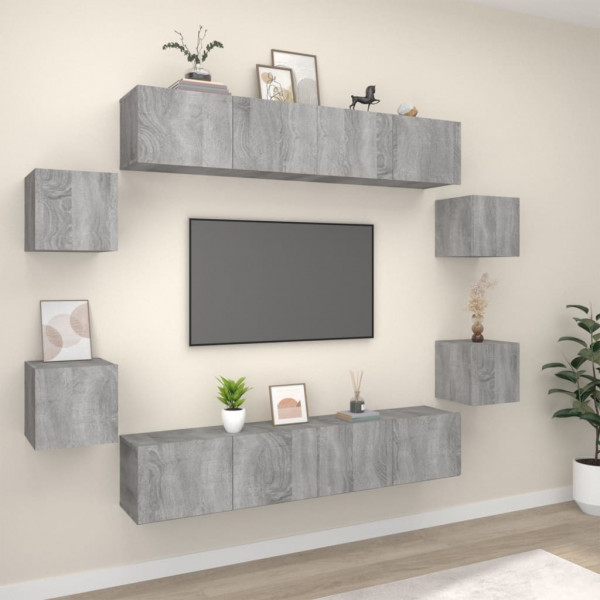 Set de muebles para TV 8 pzas madera contrachapada gris Sonoma D