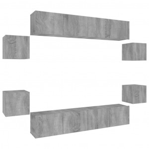 Conjunto móveis de TV 8 pcs madeira processada sonoma cinza H
