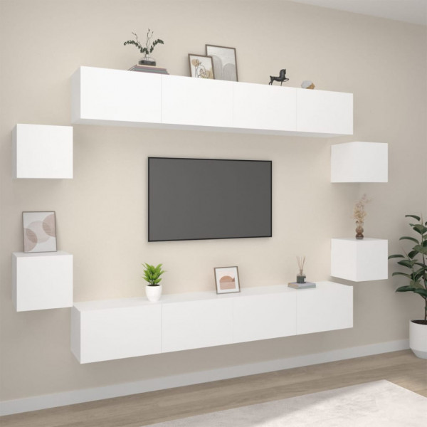 Set de muebles para TV 8 piezas madera contrachapada blanco D