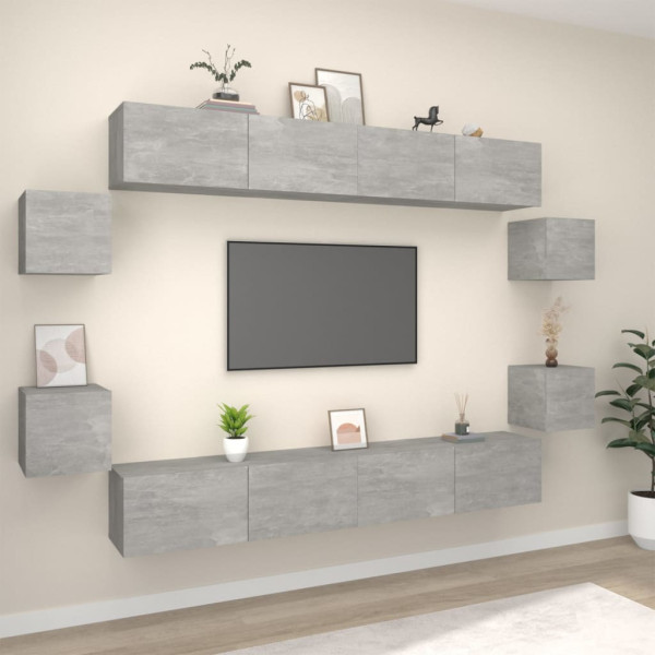 Set de muebles de TV 8 pzas madera contrachapada gris hormigón D