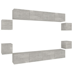 Set de móveis de TV 8 pcs madeira contraplacada cinza concreto H