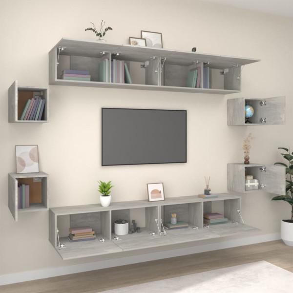 Set de muebles de TV 8 pzas madera contrachapada gris hormigón M 3