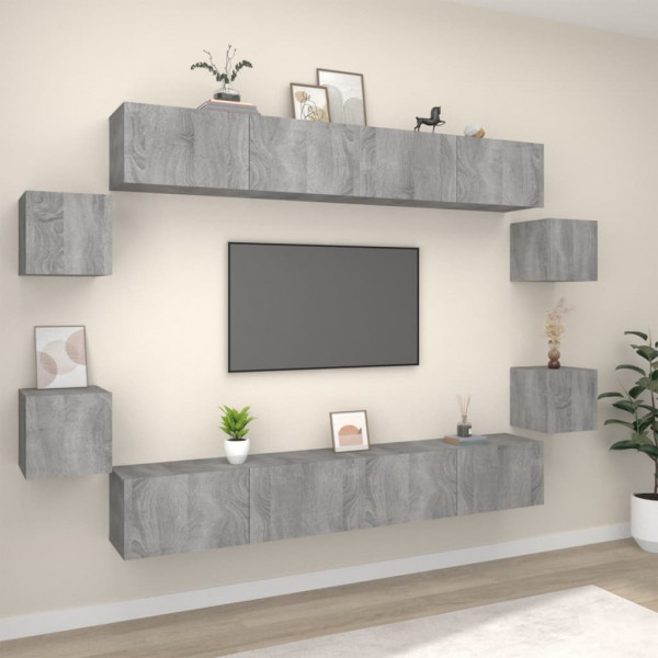 Set de muebles para TV 8 pzas madera contrachapada gris Sonoma D