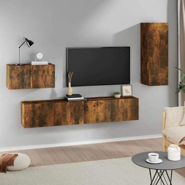 Set de muebles de TV 4 pzas madera contrachapada roble ahumado D