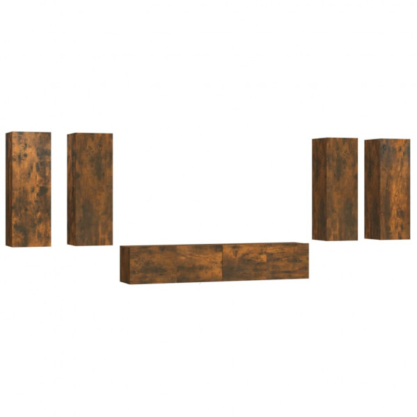 Set de muebles de TV 6 pzas madera contrachapada roble ahumado M 2