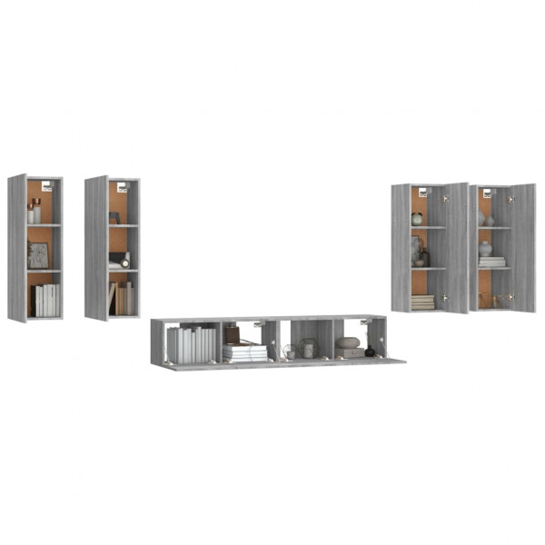 Set de muebles para TV 6 pzas madera contrachapada gris Sonoma M 4
