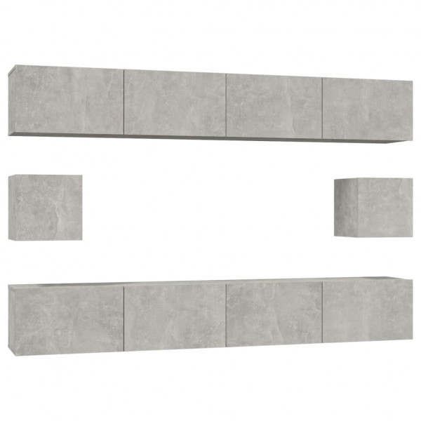 Set de muebles de TV 6 pzas madera contrachapada gris hormigón M 2