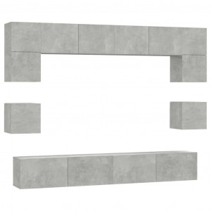 Set de muebles de TV 8 pzas madera contrachapada gris hormigón H