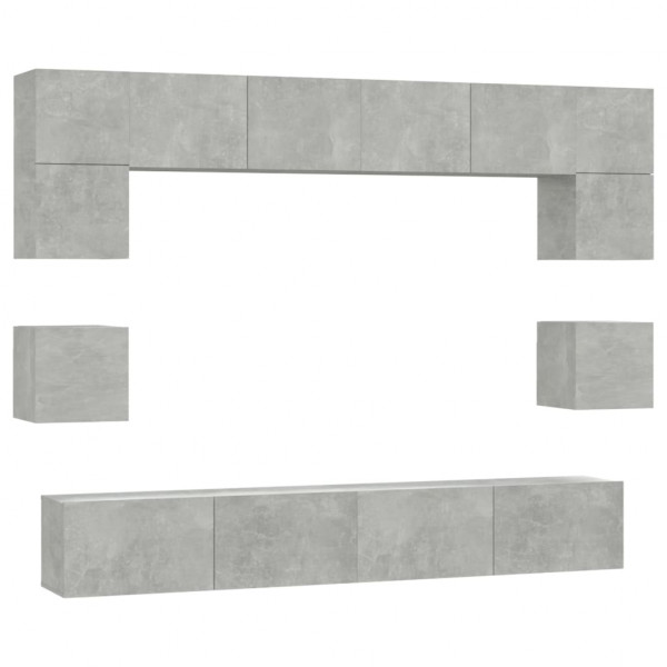 Set de muebles de TV 8 pzas madera contrachapada gris hormigón M 2