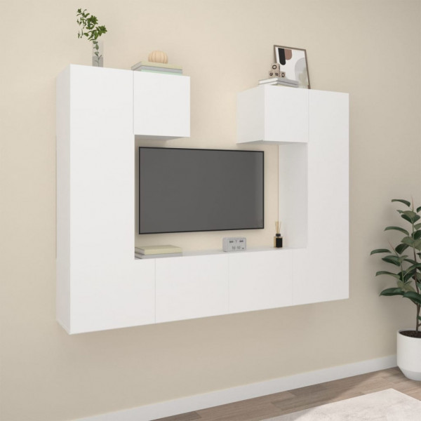 Set de muebles para TV 6 piezas madera contrachapada blanco D