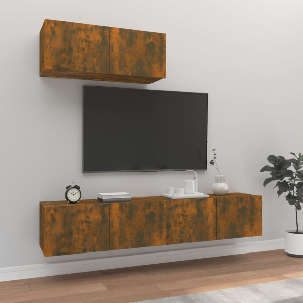 Set de muebles de TV 3 pzas madera contrachapada roble ahumado D