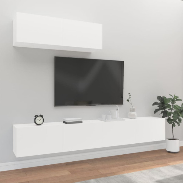 Set de muebles de TV 3 piezas madera contrachapada blanco D