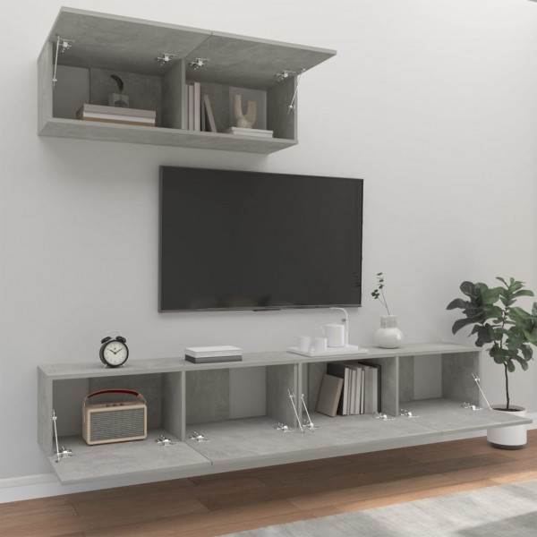Set de muebles de TV 3 pzas madera contrachapada gris hormigón M 3