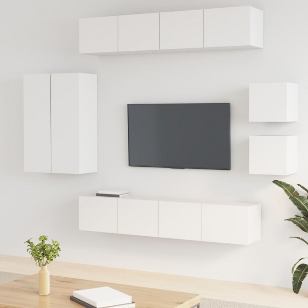 Set de muebles para TV 8 piezas madera contrachapada blanco D