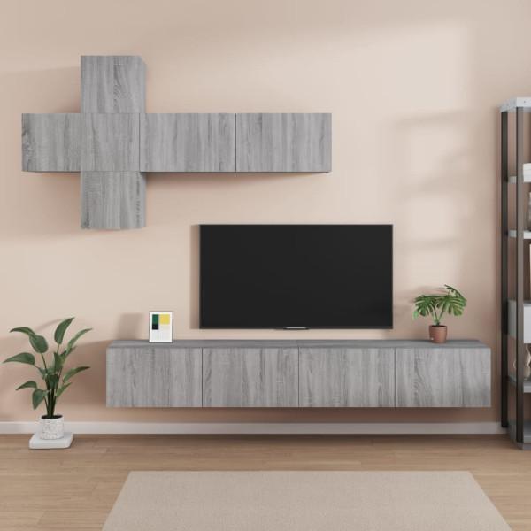 Set de muebles para TV 7 pzas madera contrachapada gris Sonoma D