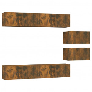 Set de muebles de TV 6 pzas madera contrachapada roble ahumado H