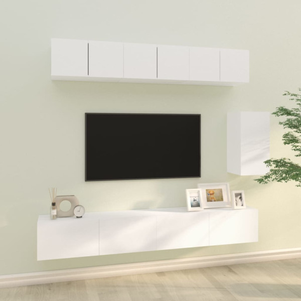 Set de muebles para TV 6 piezas madera contrachapada blanco D