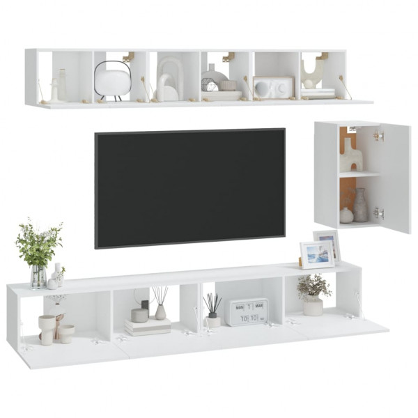 6 pcs conjunto de móveis de TV derivados de madeira branco M 3