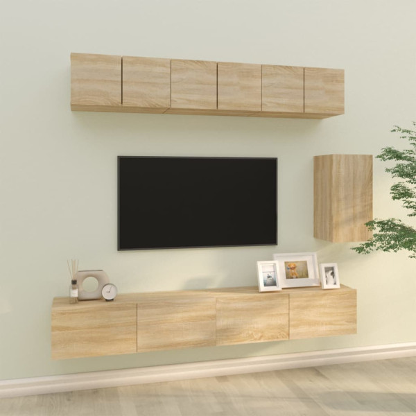 Set de muebles para TV 6 pzas madera contrachapada roble sonoma D