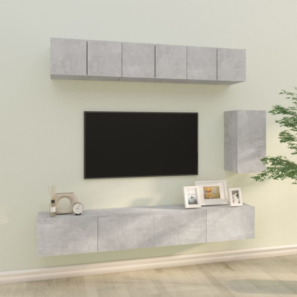 Set de muebles de TV 6 pzas madera contrachapada gris hormigón D