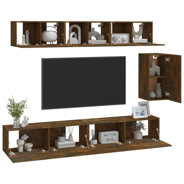 Set de muebles de TV 6 pzas madera contrachapada roble ahumado M 3
