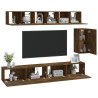 Set de muebles de TV 6 pzas madera contrachapada roble ahumado 3