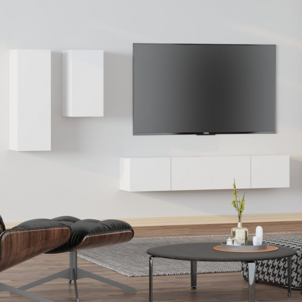 Set de muebles para TV 4 piezas madera contrachapada blanco D