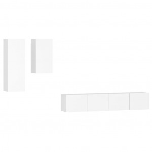 4 pcs conjunto de móveis de TV derivados de madeira branco H