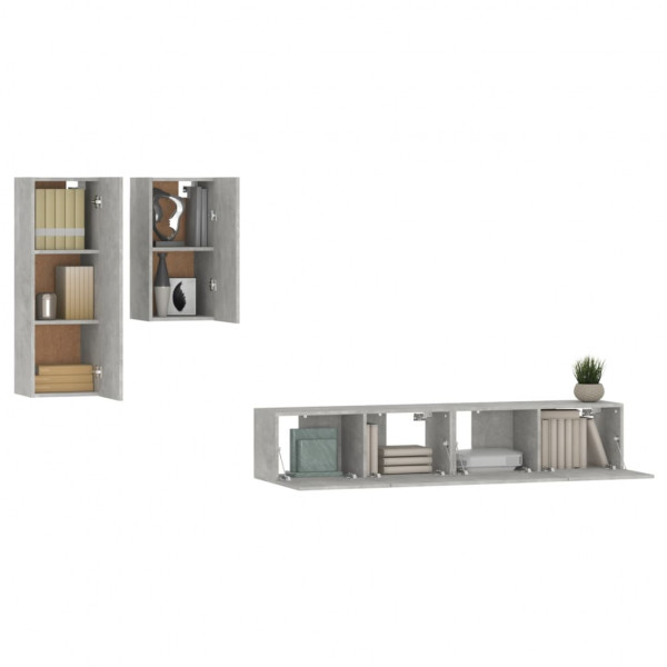 Set de muebles de TV 4 pzas madera contrachapada gris hormigón M 4