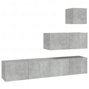 Set de muebles de TV 4 pzas madera contrachapada gris hormigón H