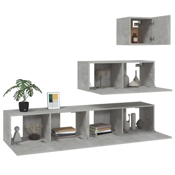 Set de muebles de TV 4 pzas madera contrachapada gris hormigón M 4