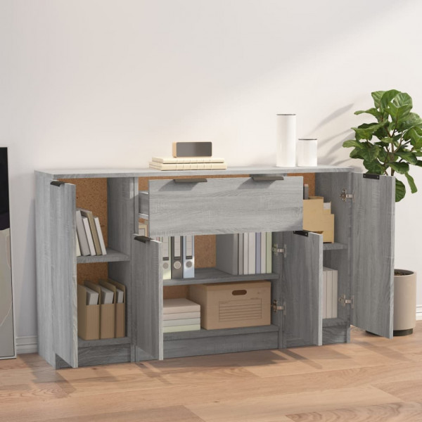 Aparadores 3 pcs madeira processada cinzento sonoma M 3