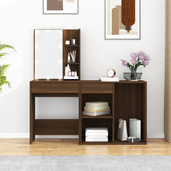Tocador con LED y armario madera contrachapada marrón roble M 4