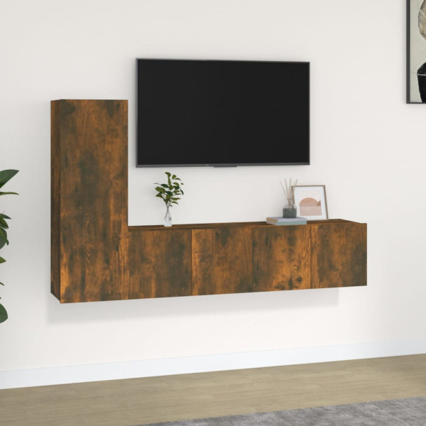 Set de muebles de TV 3 pzas madera contrachapada roble ahumado D