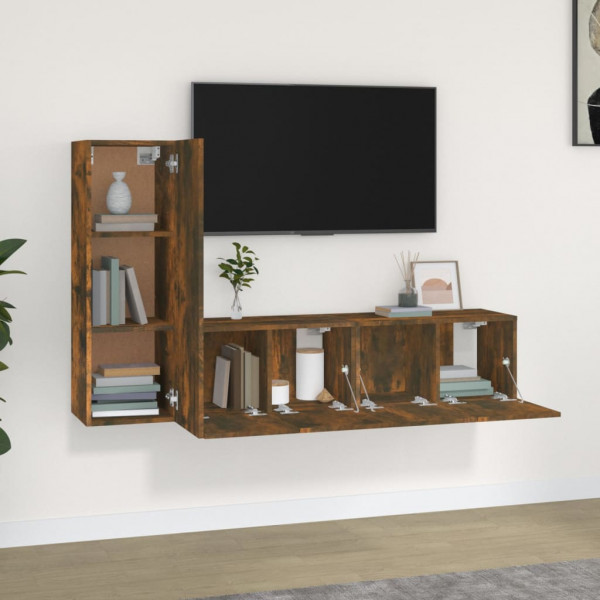 Set de muebles de TV 3 pzas madera contrachapada roble ahumado M 3