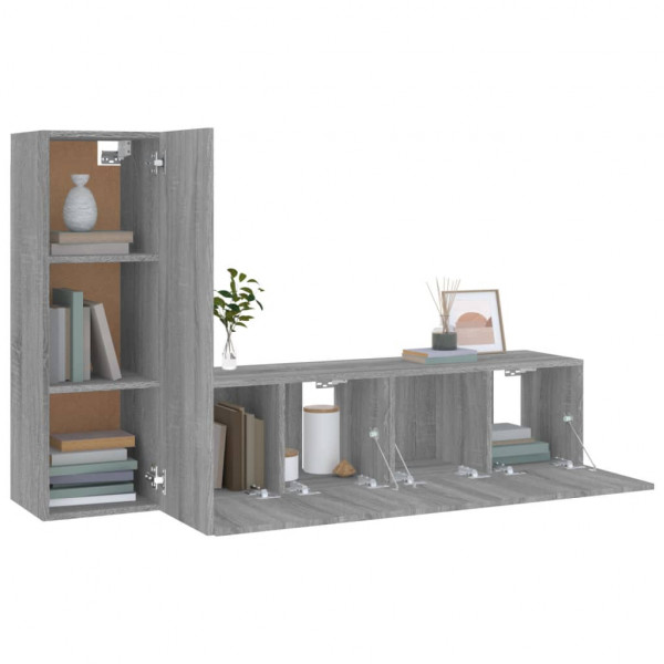 Set de muebles para TV 3 pzas madera contrachapada gris Sonoma M 4