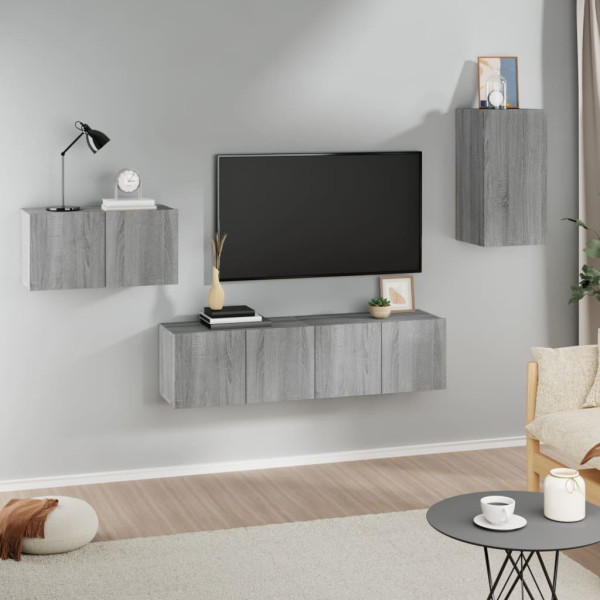 Set de muebles para TV 4 pzas madera contrachapada gris Sonoma D