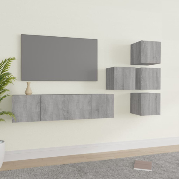 Set de muebles para TV 6 pzas madera contrachapada gris Sonoma D