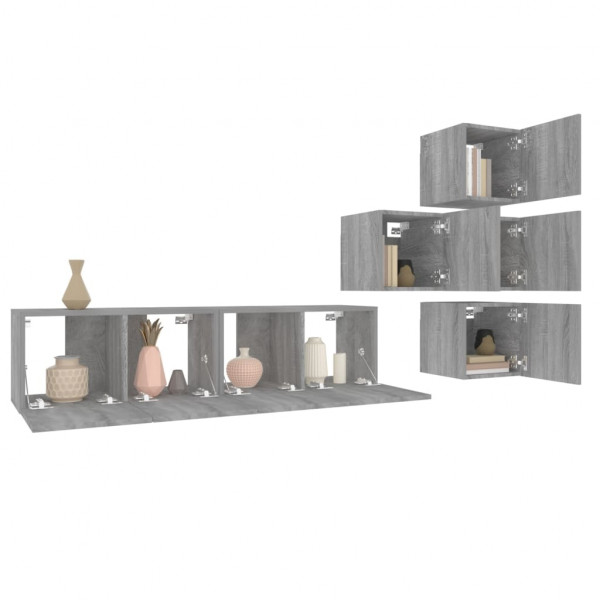 Set de muebles para TV 6 pzas madera contrachapada gris Sonoma M 4