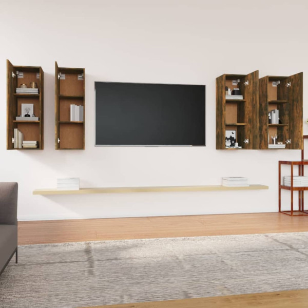 Mueble TV 4 uds madera contrachapada roble ahumado 30.5x30x90cm M 3