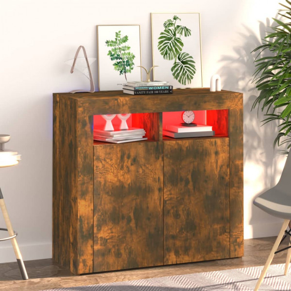 Aparador com luzes LED 80x35x75 cm carvalho fumado M 3