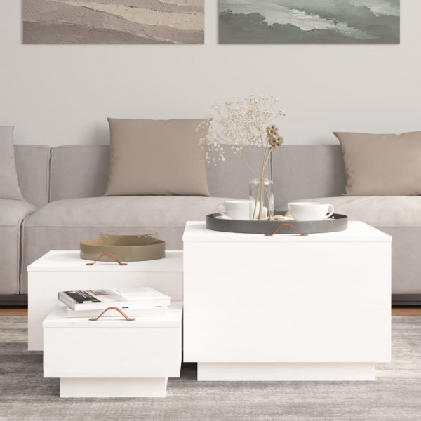 Caixas de arrumação com tampas 3 pcs pinho maciço branco M 3