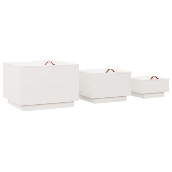 Cajas de almacenaje con tapa 3 pzas madera maciza pino blanca M 5